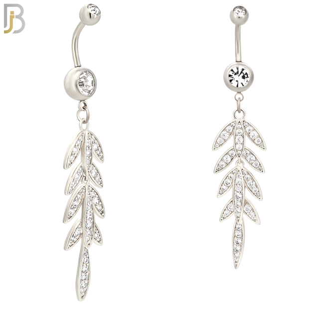 N0103  - 316L Stainless Steel Flower Dangling Laurel Wreath with Zircon Belly Ring image 1