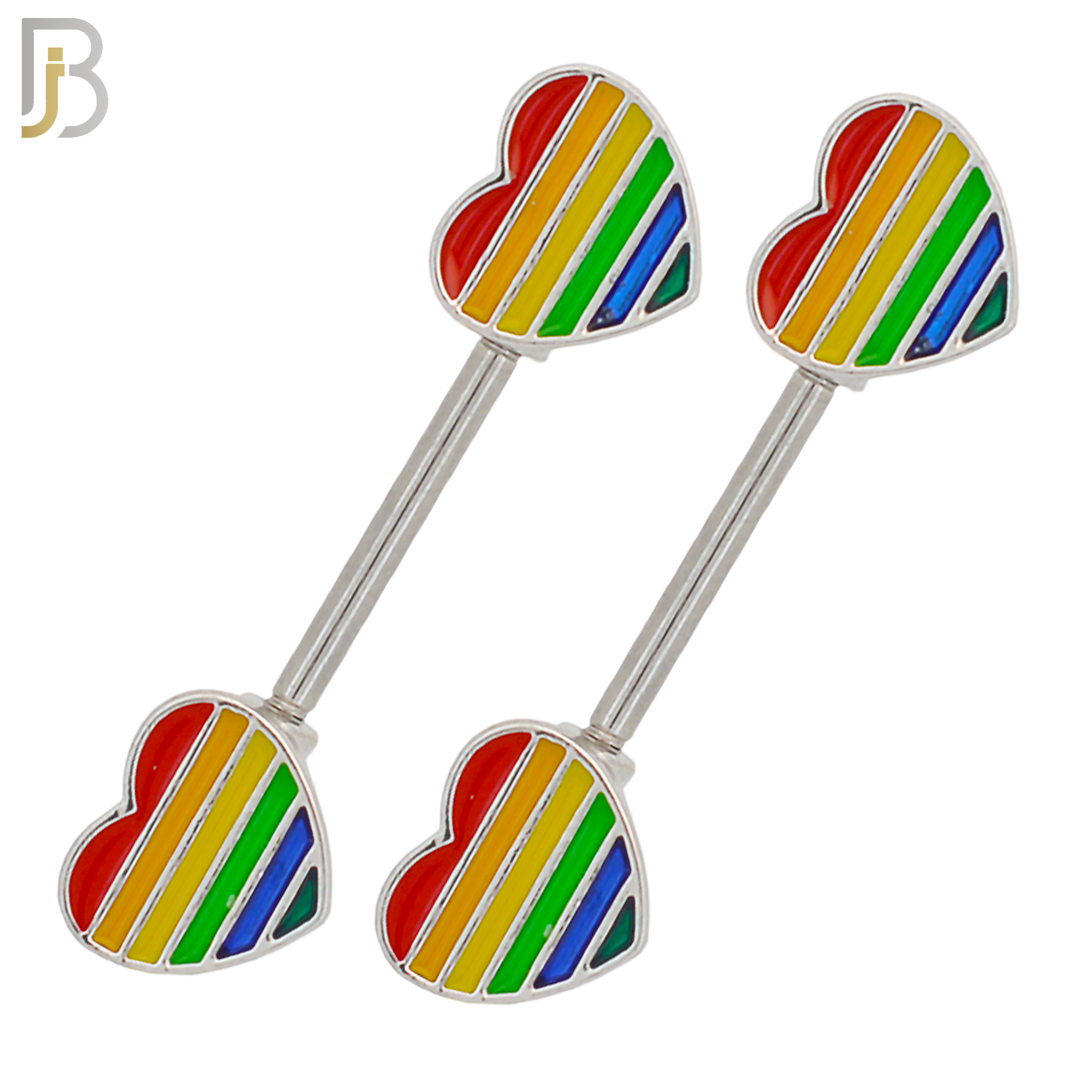 NP43 - 316L Surgical Steel Rainbow Colored Heart Design Externally Threaded Nipple Ring Piercing Pair image 0