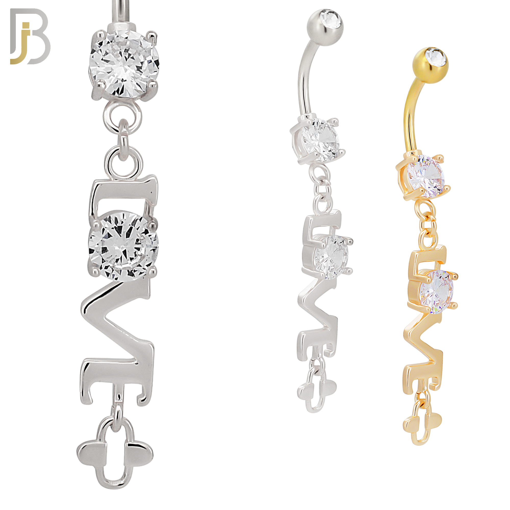 N0138 - 316L Surgical Steel Dangling L-O-V-E letters with CZ Belly Ring image 0