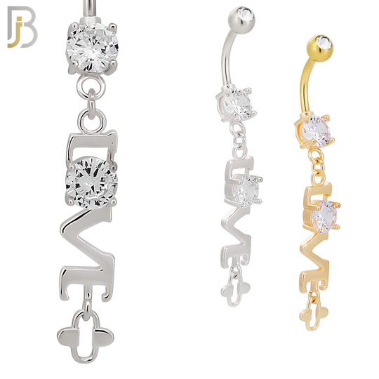 N0138 - 316L Surgical Steel Dangling L-O-V-E letters with CZ Belly Ring image 0