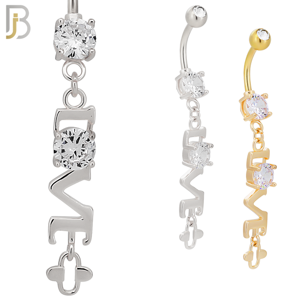 N0138 - 316L Surgical Steel Dangling L-O-V-E letters with CZ Belly Ring image 0