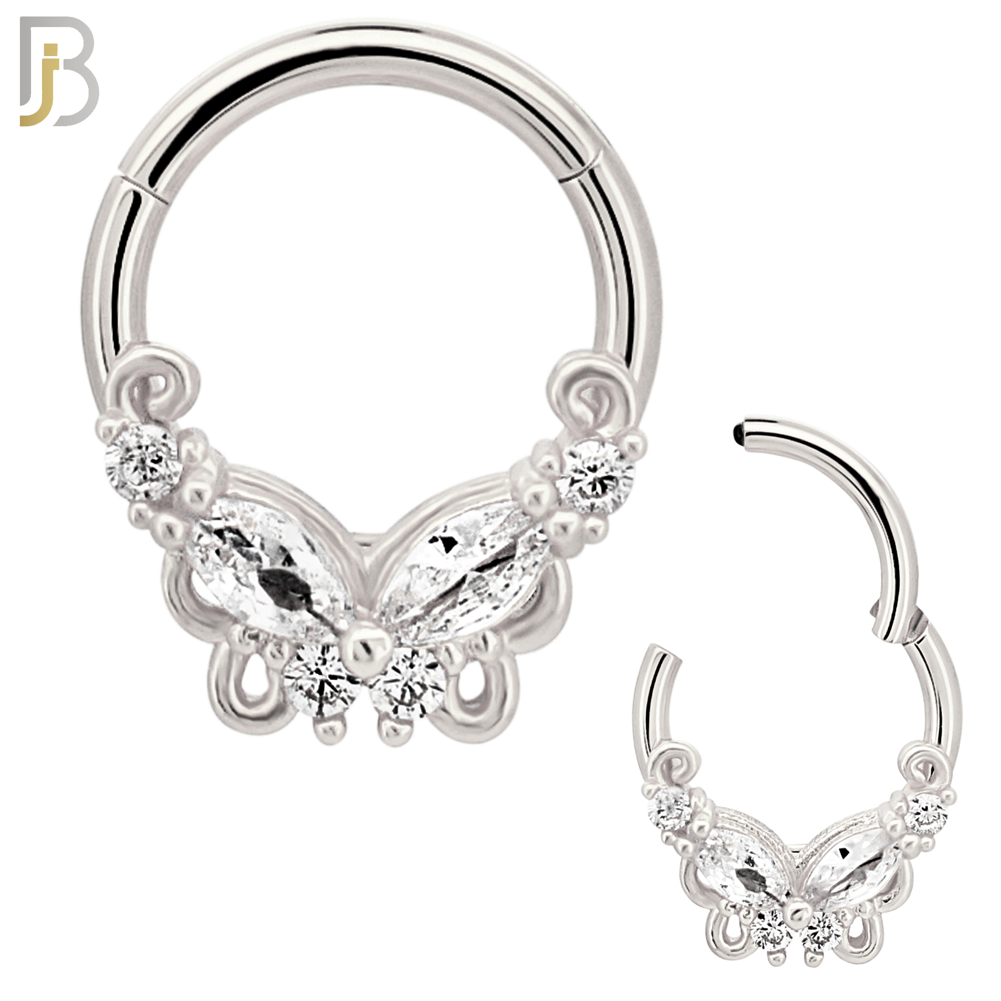 CT123 - 316 Surgical Steel Butterfly with CZ Hinged Hoop (Pack of 6) image 1
