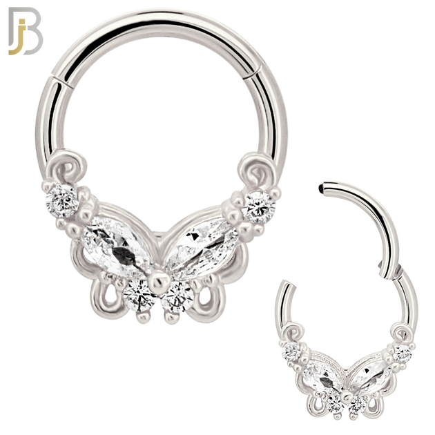 CT123 - 316 Surgical Steel Butterfly with CZ Hinged Hoop (Pack of 6) image 1