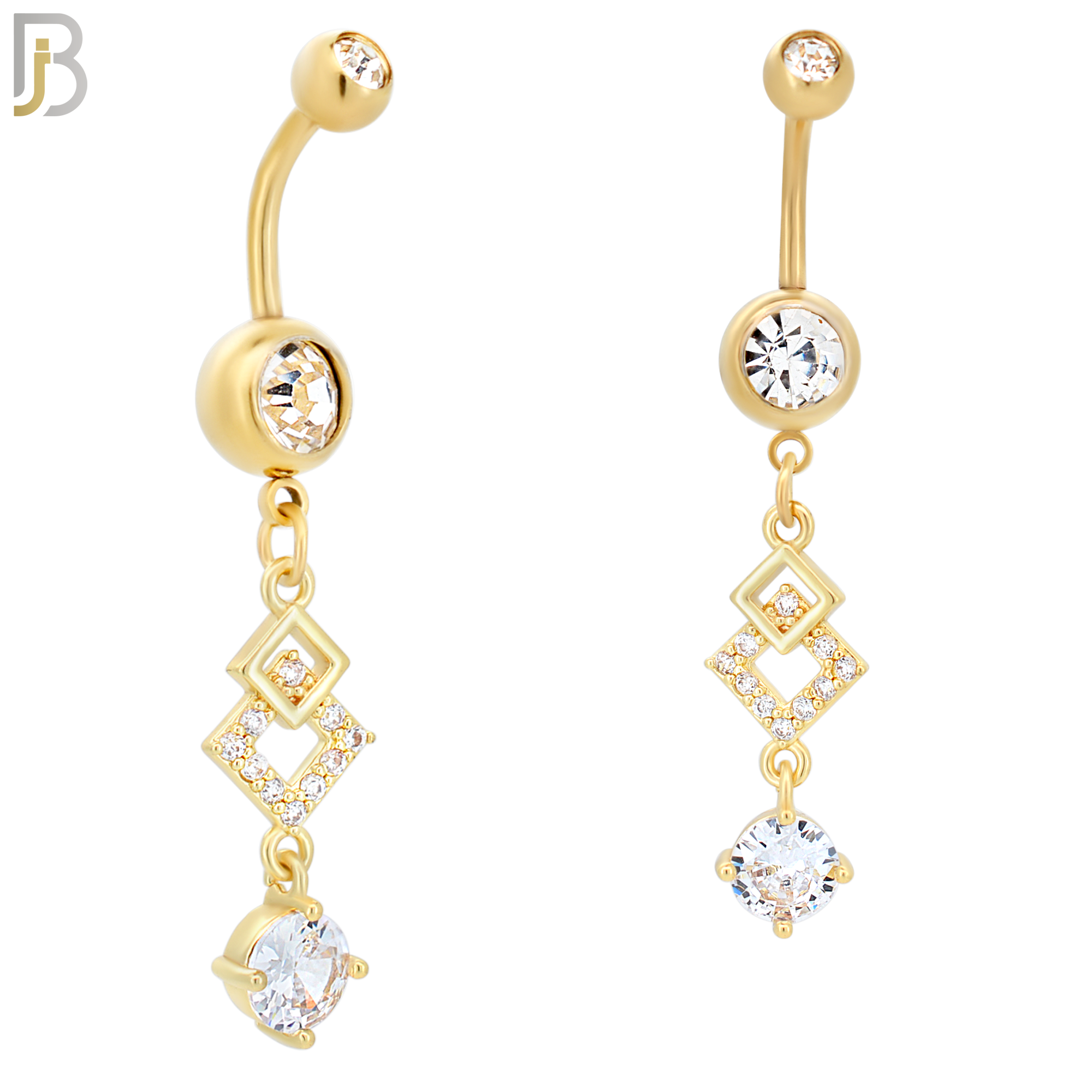 N025 - 316L Stainless Steel Dangling Diamond Shape with Prong Round Zircon Design Belly Ring with 5mm Screw Ball image 3