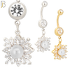 N022  - 316L Stainless Steel Dangling Snowflakes with Pearl Design Belly Ring with 5mm Screw Ball image 0