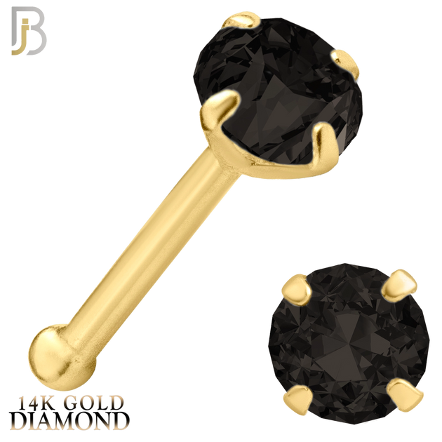 14-NR01DYK-20 - 20g-14k Yellow Gold Nose Bone with Black Diamond in Prong Setting - 3mm image