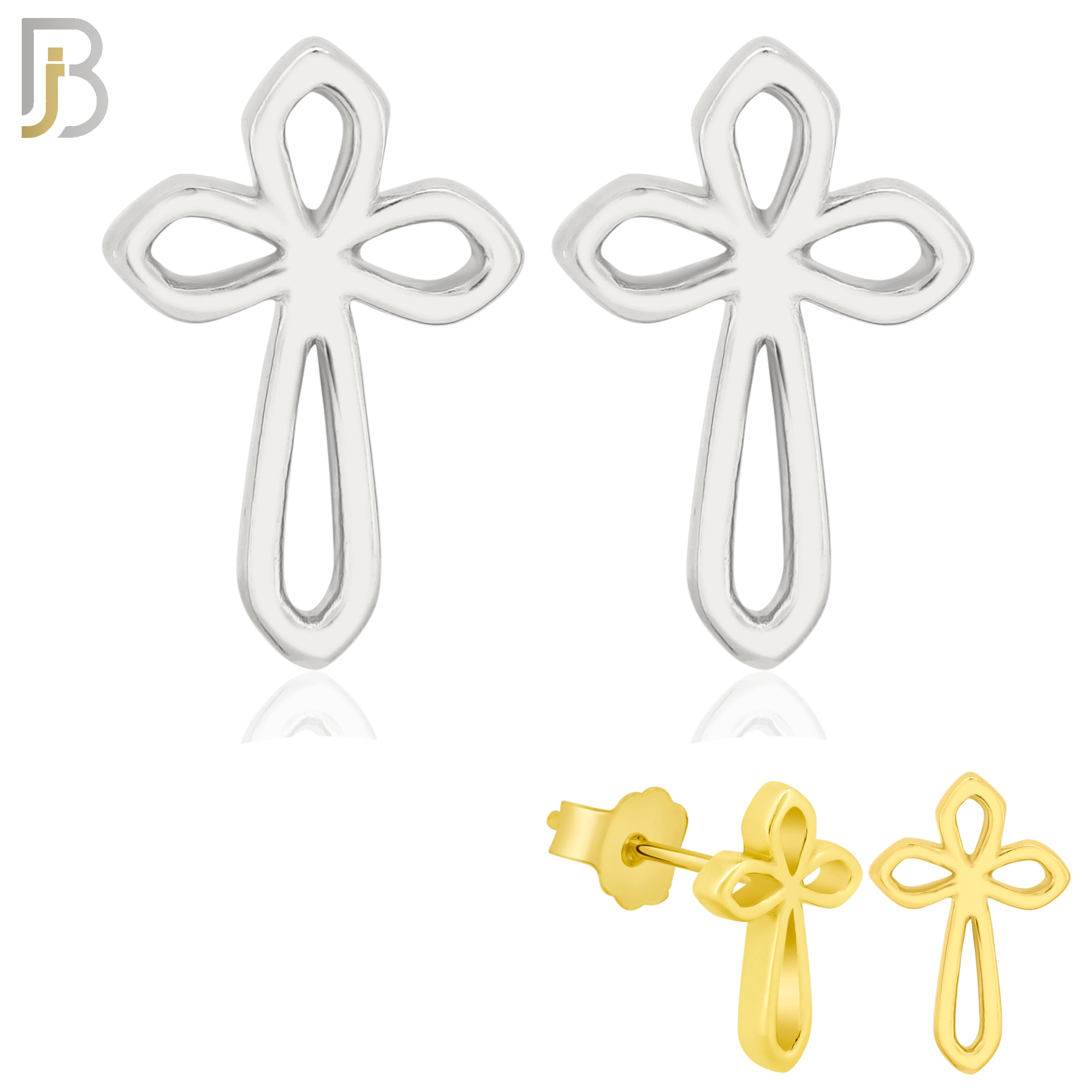 925-ES257 - .925 Sterling Silver Hollow Cross Design Earrings Stud image 0