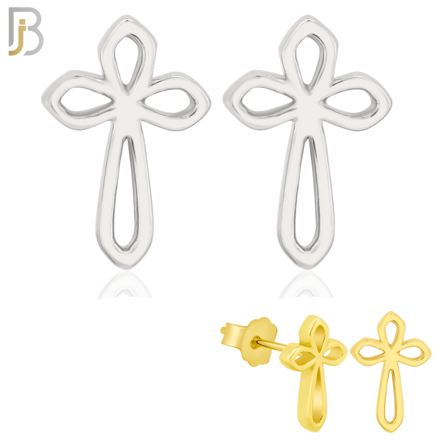 925-ES257 - .925 Sterling Silver Hollow Cross Design Earrings Stud image 0