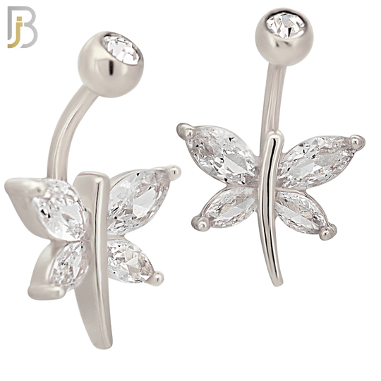 NB70 -  316L Stainless Steel Banana Belly Ring with Dragon Fly Design Cubic Zirconia image 1