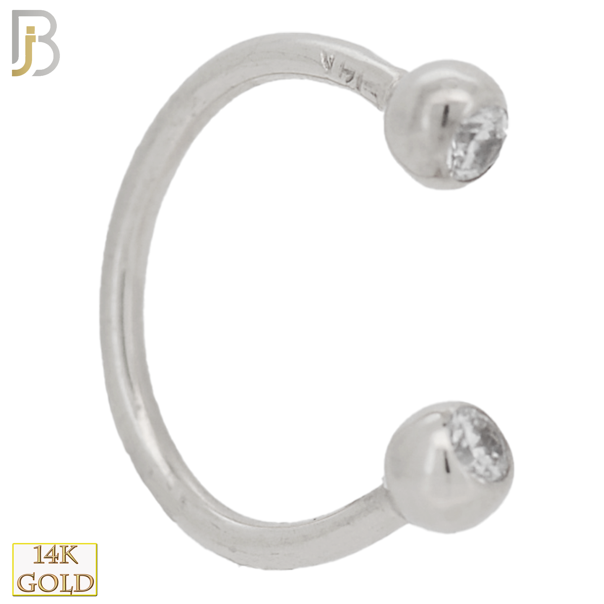 14-HS05YC - 14k Solid Gold Horseshoe Plain with Zircon Design External Threaded Screw image