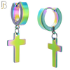 ES14 - 316L Stainless Steel Dangling Cross Design Huggies Clip On - Rainbow Color image