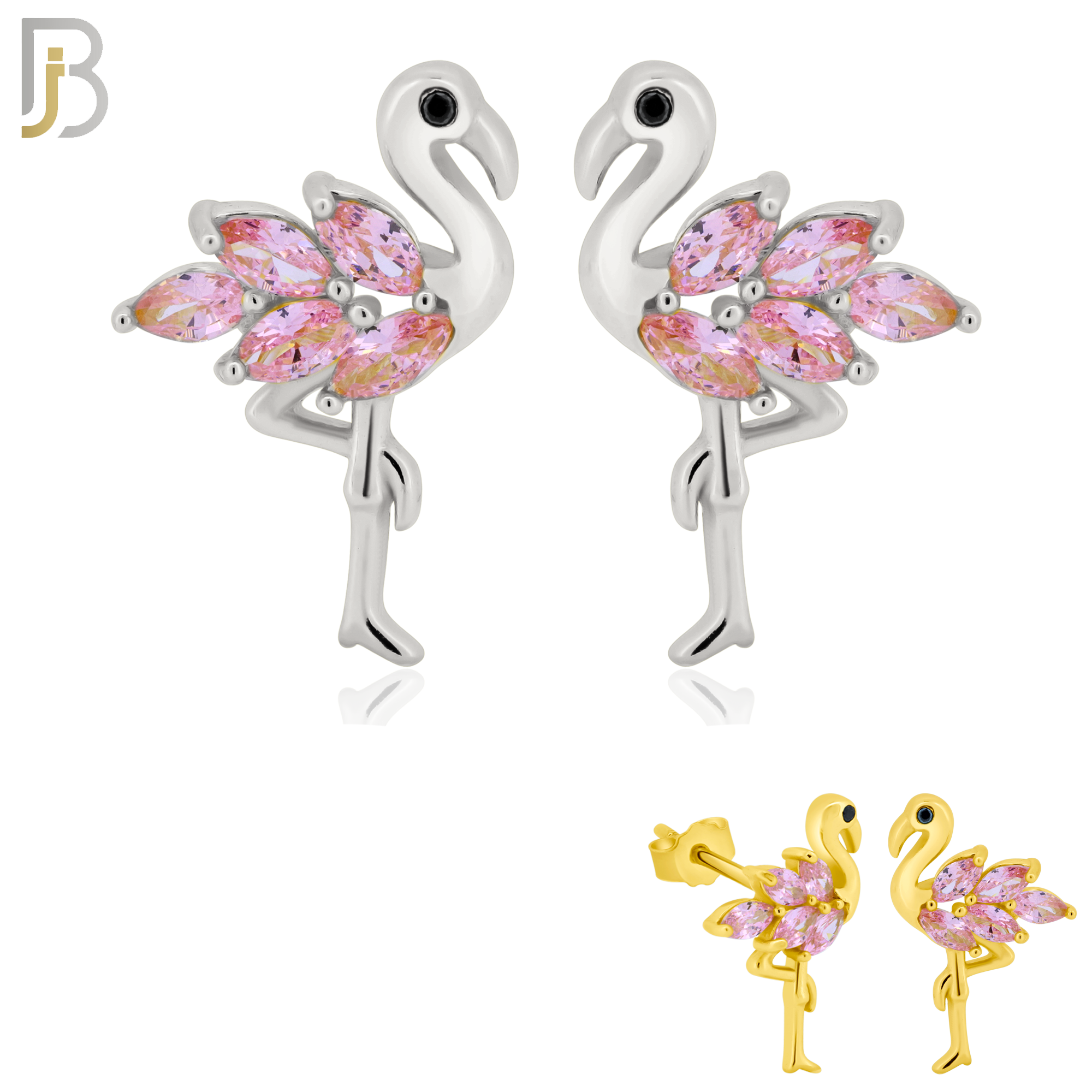 925-ES219 – .925 Sterling Silver Flamingo Design Earring Stud with Pink Zircon image 0