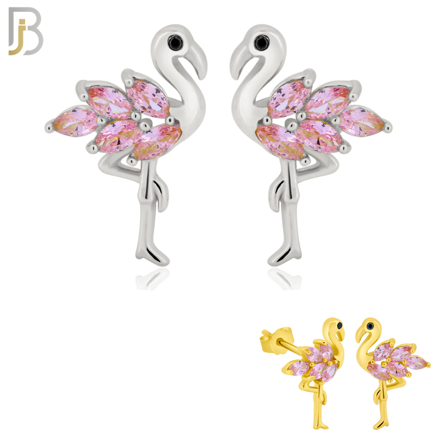 925-ES219 – .925 Sterling Silver Flamingo Design Earring Stud with Pink Zircon image 0