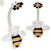 NB26 - 316L Stainless Steel Bee with Flower Top  Banana Belly Navel Ring - Steel image