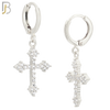 ES51 - 316L Stainless Steel Dangling Cross Zircon Design Huggies Clip On image 1