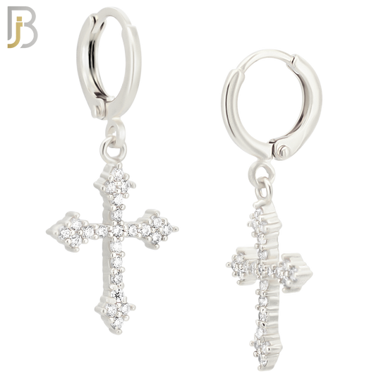 ES51 - 316L Stainless Steel Dangling Cross Zircon Design Huggies Clip On image 1