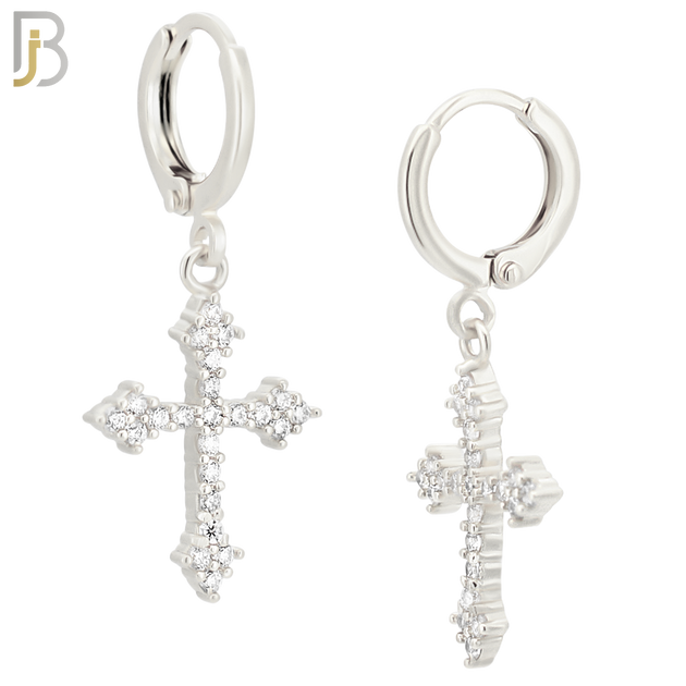 ES51 - 316L Stainless Steel Dangling Cross Zircon Design Huggies Clip On image 1