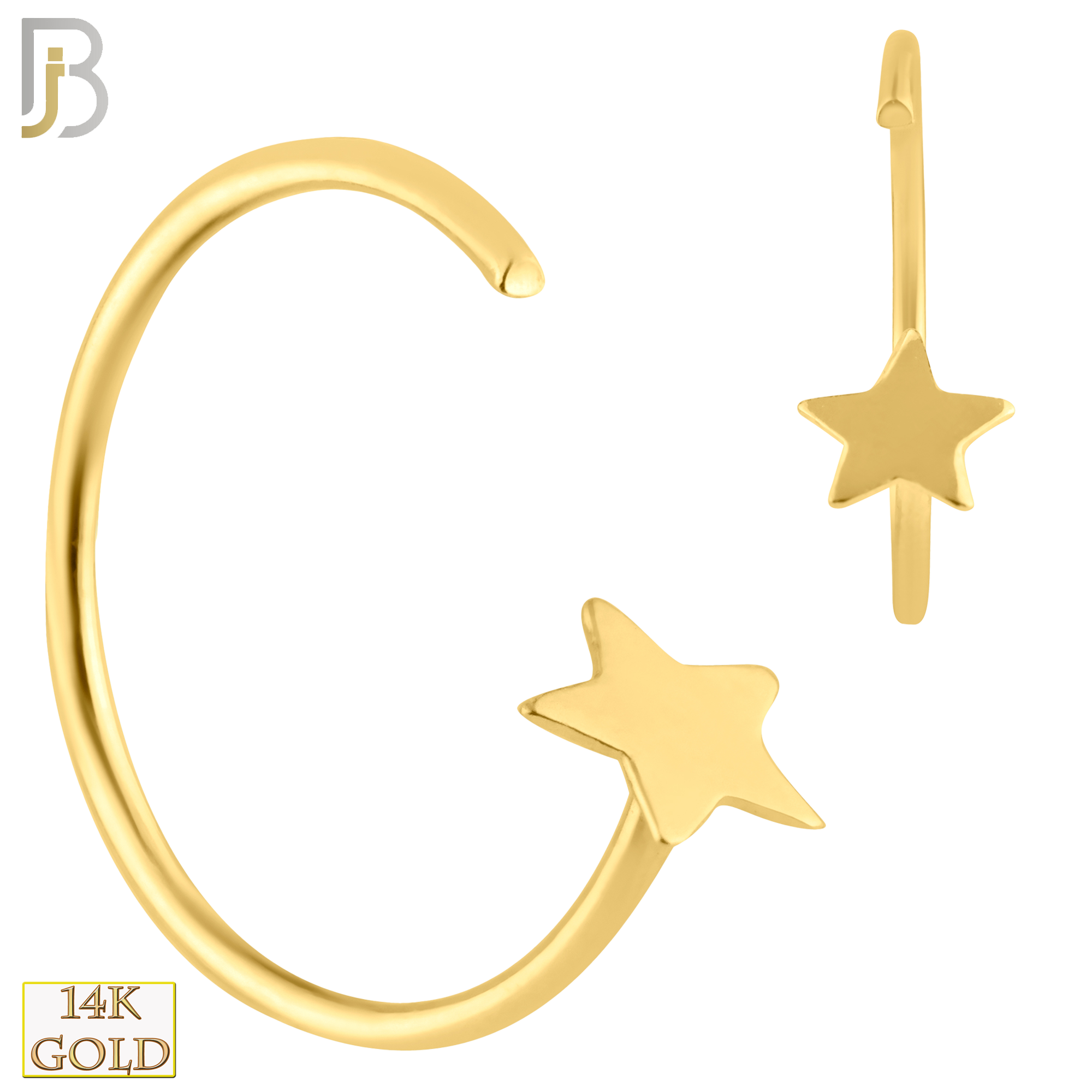 14-CT42 - 14k Solid Gold Plain Star Halfmoon Hoops Piercing image 0