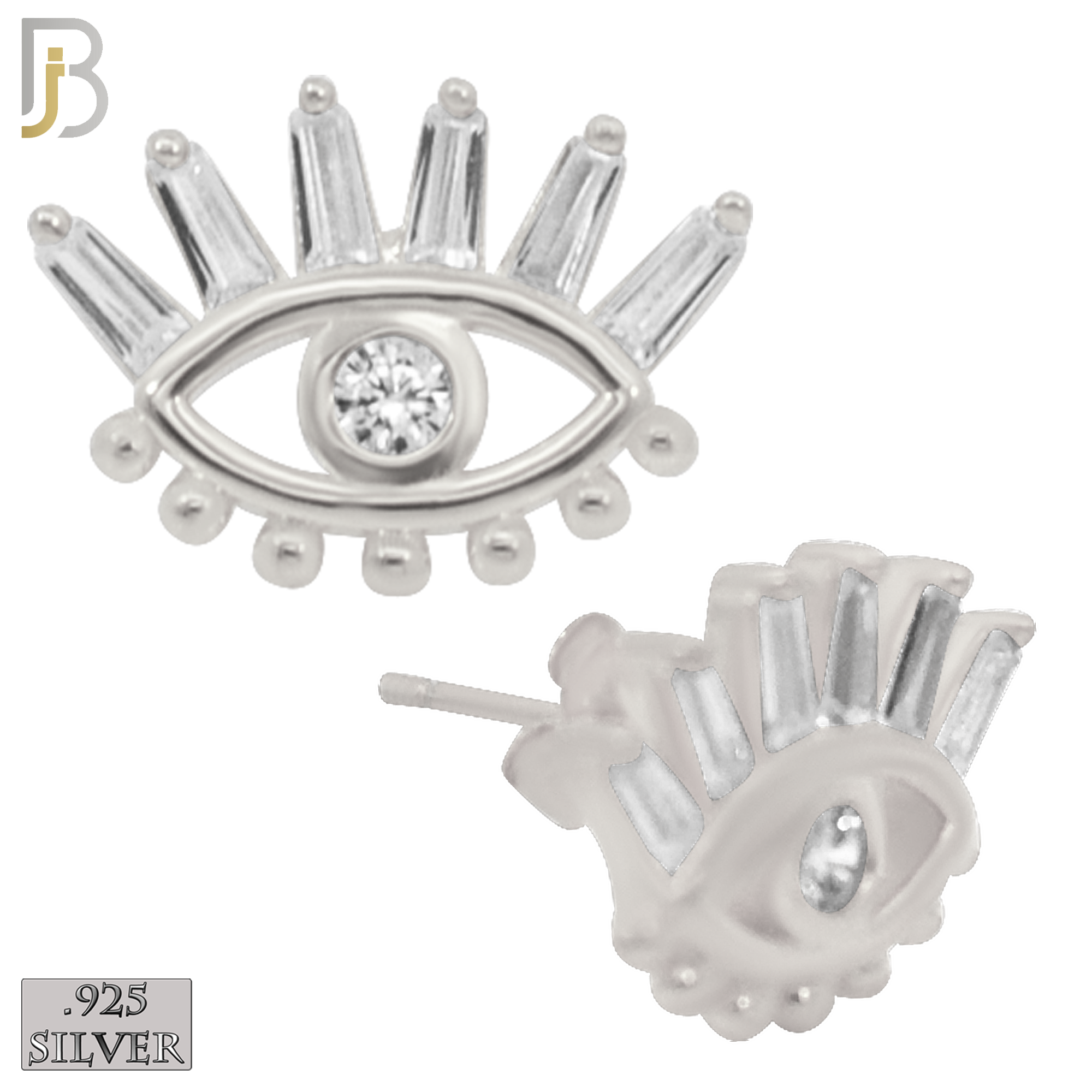 925-ES244 – .925 Sterling Silver Eyes Earring Stud with Zircon for Long Eyelashes and Eyeball image 1