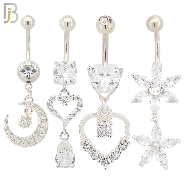 PK-N002 - 316L Surgical Steel Different Designs Dangle Belly Rings - Pack of 16 image 1