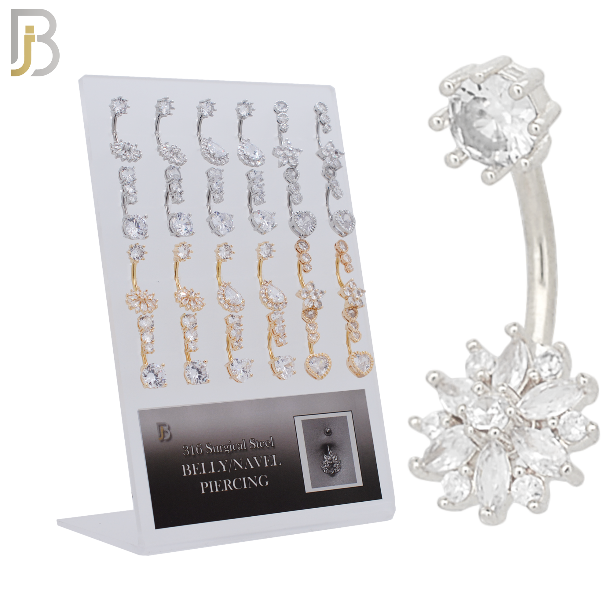 PK-NB41 - 316L Surgical Steel Different Designs Banana Navel 14g / 1.6mm Thickness 10mm Length Pack of 24 image 0
