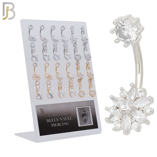 PK-NB41 - 316L Surgical Steel Different Designs Banana Navel 14g / 1.6mm Thickness 10mm Length Pack of 24 image 0