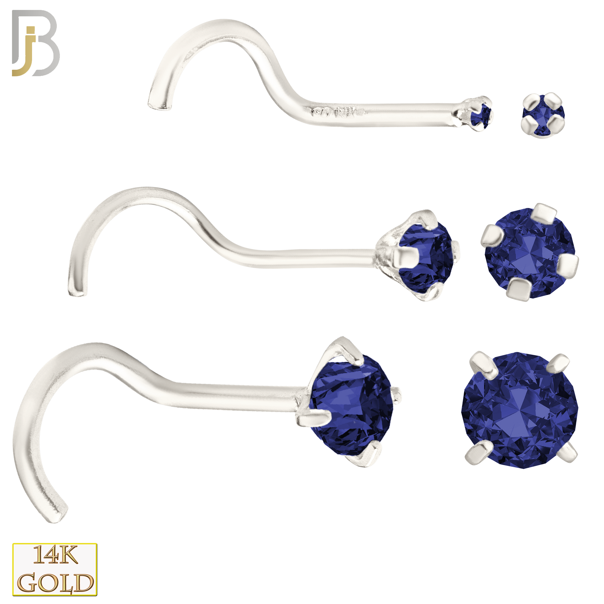 14-NR03CWS - 20g 14k White Gold Nose Screw with Blue Sapphire Colored CZ image 0