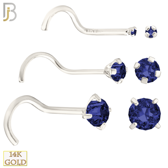 14-NR03CWS - 20g 14k White Gold Nose Screw with Blue Sapphire Colored CZ image 0