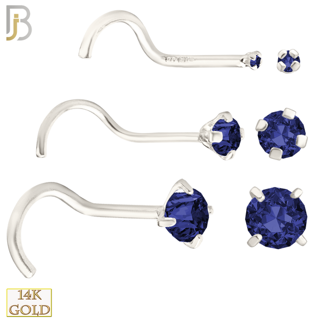14-NR03CWS - 20g 14k White Gold Nose Screw with Blue Sapphire Colored CZ image 0