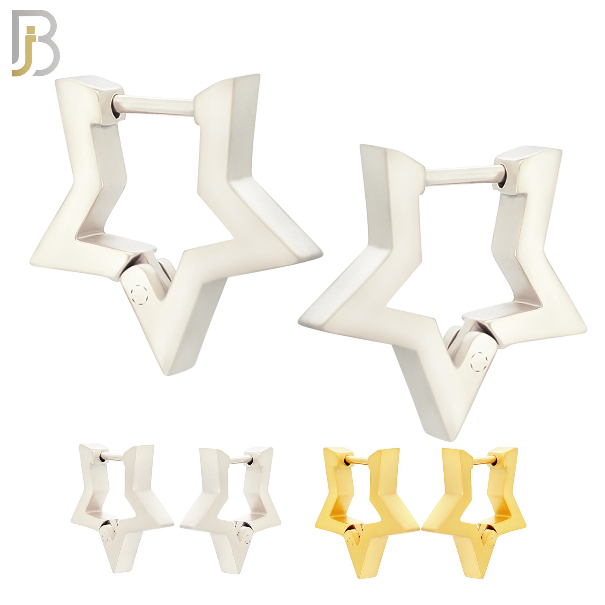 ES299 - 316L Stainless Steel Huggies Plain Hollow Star Design with Pointed Tips image 0