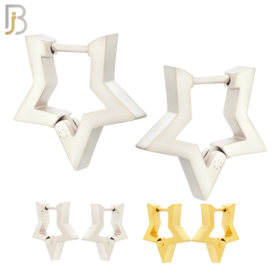 ES299 - 316L Stainless Steel Huggies Plain Hollow Star Design with Pointed Tips image 0