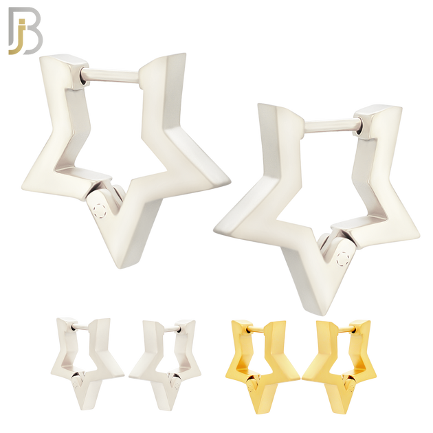 ES299 - 316L Stainless Steel Huggies Plain Hollow Star Design with Pointed Tips image 0