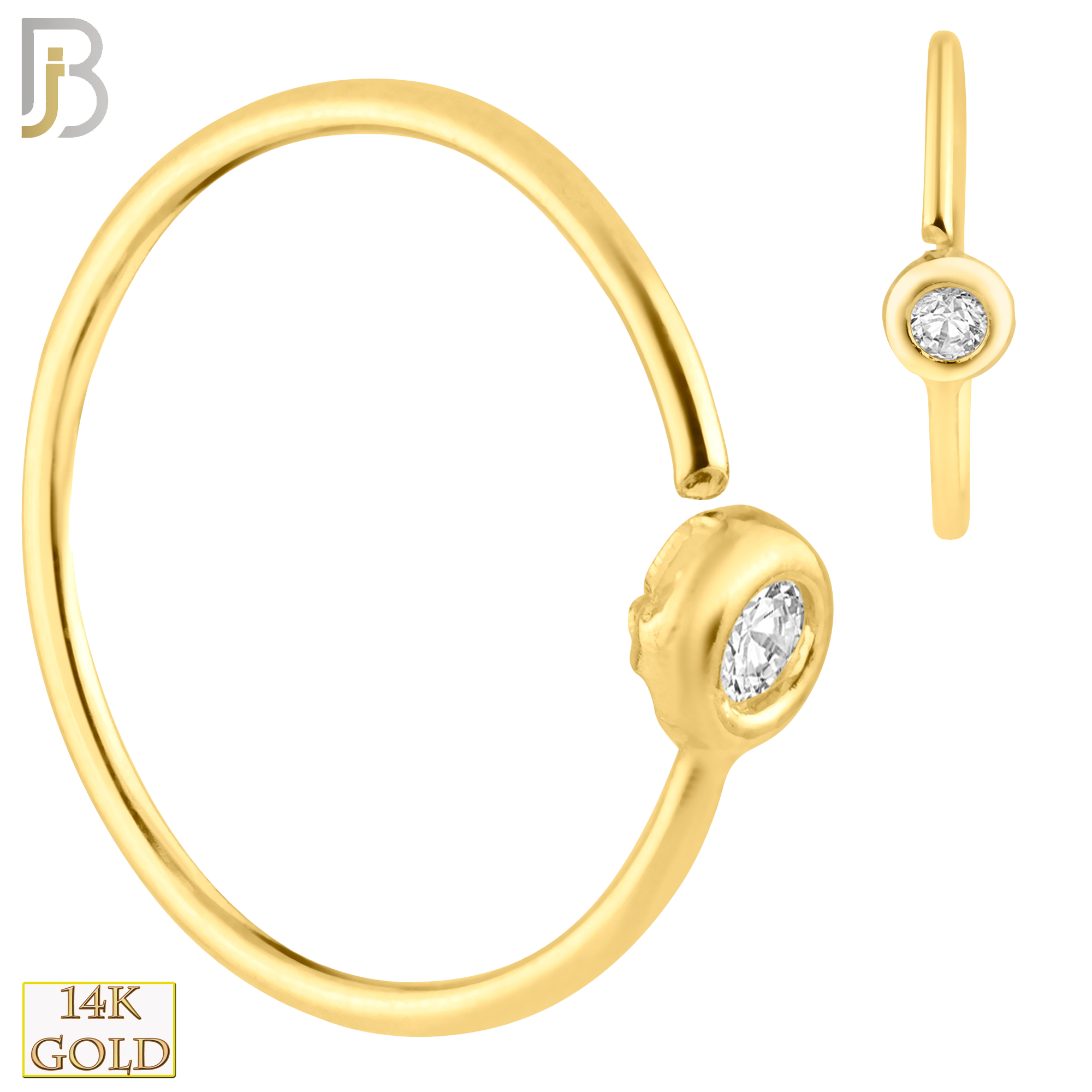 14-CT08 - 14k Solid Gold Bezel Setting Zircon Hoops Piercing Twist top Open image 0