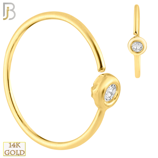 14-CT08 - 14k Solid Gold Bezel Setting Zircon Hoops Piercing Twist top Open image 0