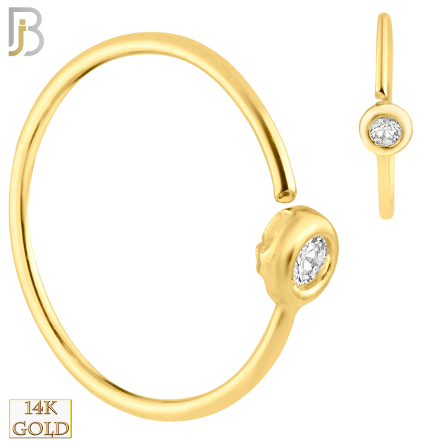 14-CT08 - 14k Solid Gold Bezel Setting Zircon Hoops Piercing Twist top Open image 0