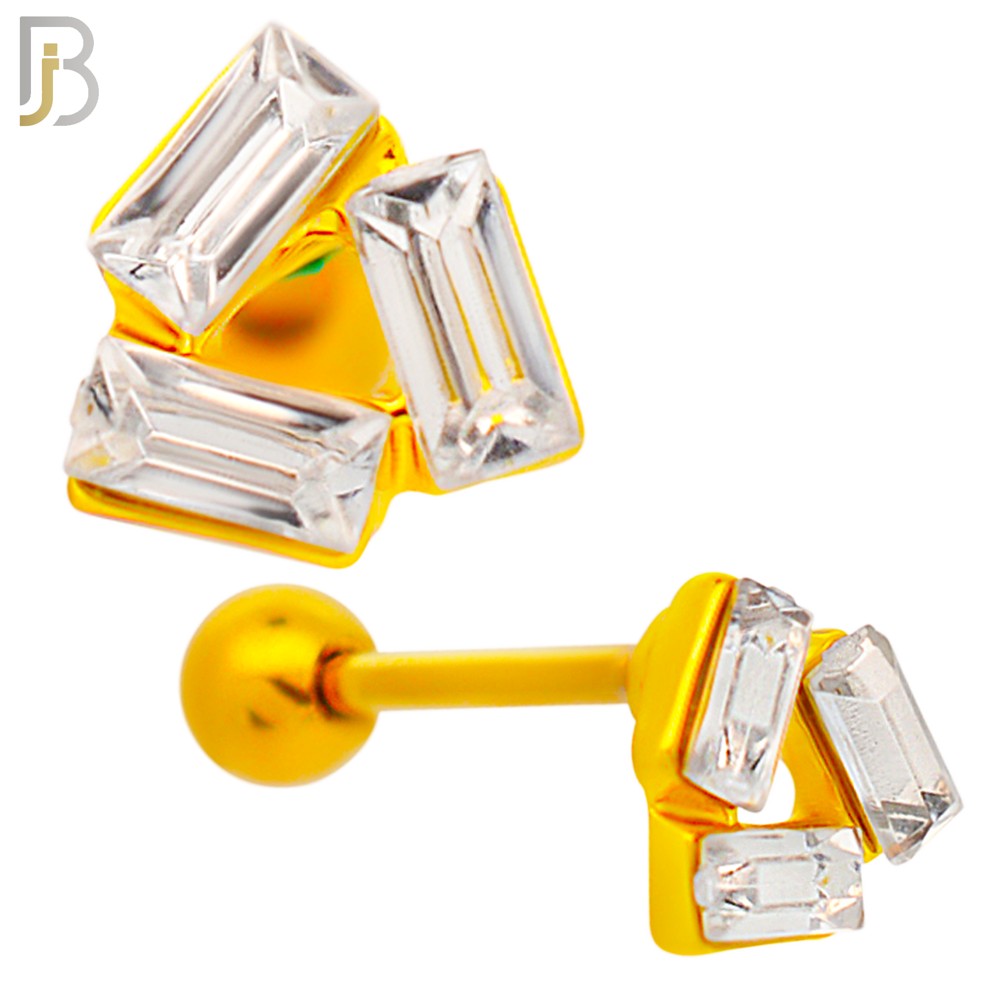 TB72 - 316L Stainless Steel Three Baguette CZ  in Triangle Tragus/Cartilage Barbell (PACK OF 6) image 2