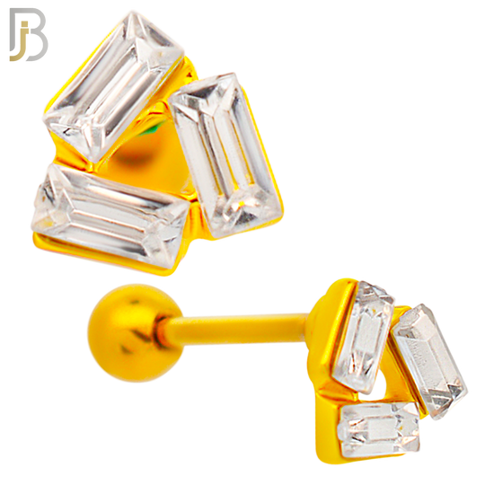TB72 - 316L Stainless Steel Three Baguette CZ  in Triangle Tragus/Cartilage Barbell (PACK OF 6) image 2