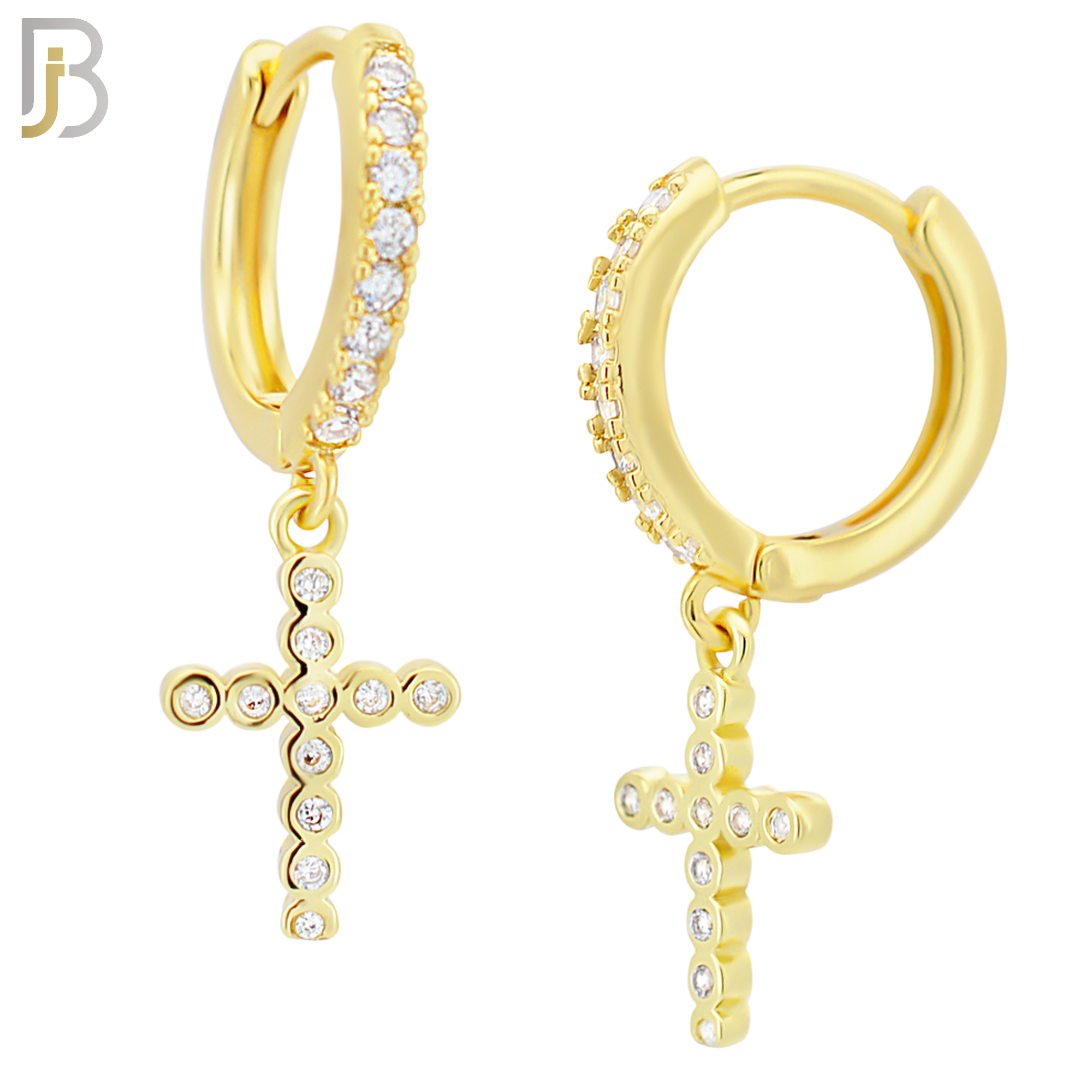 ES112 - 316L Stainless Steel Dangling Cross with Zircon Huggies Clip On image 3