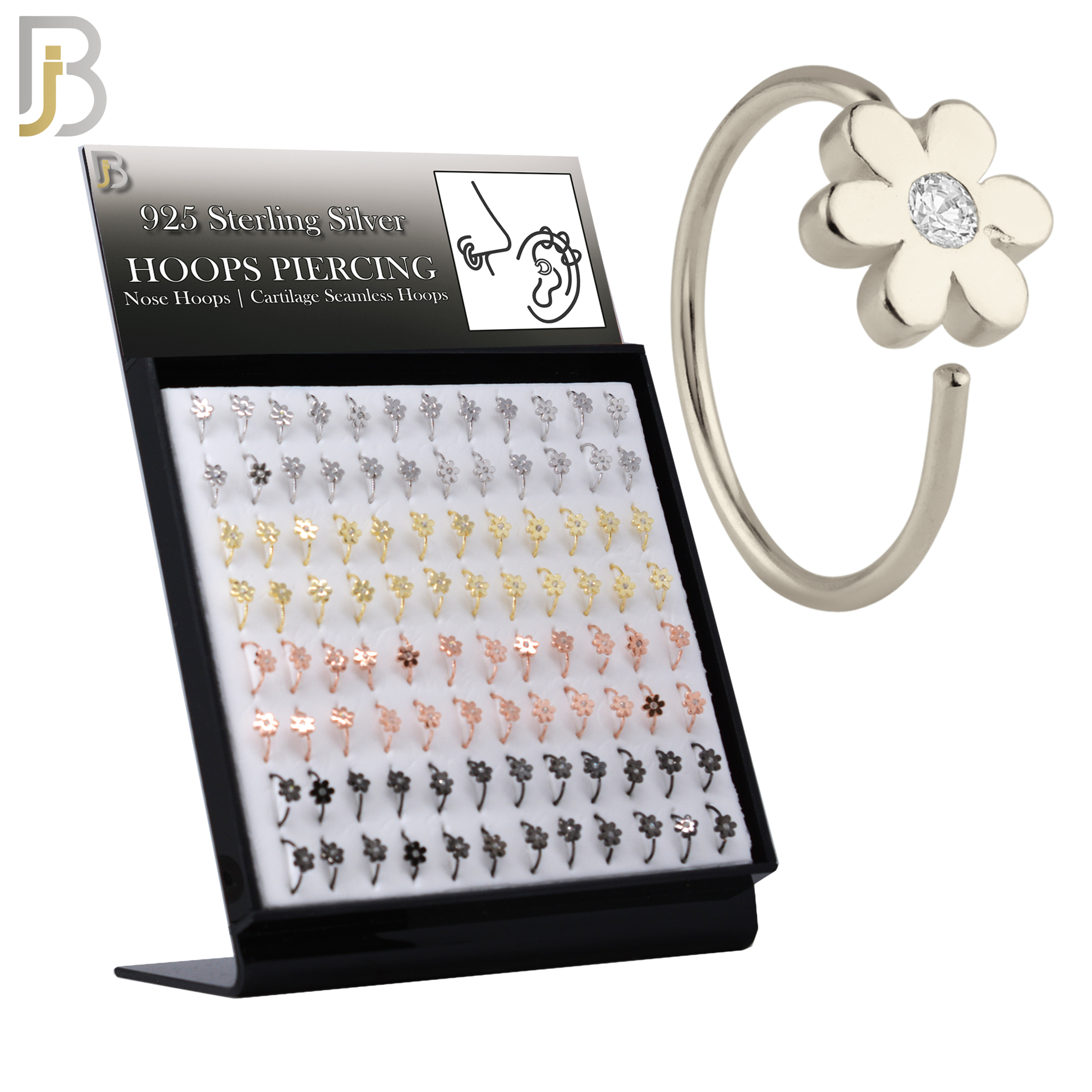 925-PK-CT07M - 925 Sterling Silver All Flower Design Nose Hoops - Pack of 96 image 0