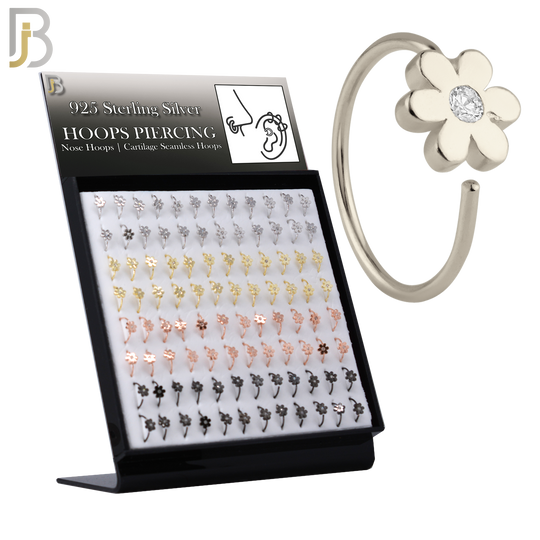 925-PK-CT07M - 925 Sterling Silver All Flower Design Nose Hoops - Pack of 96 image 0