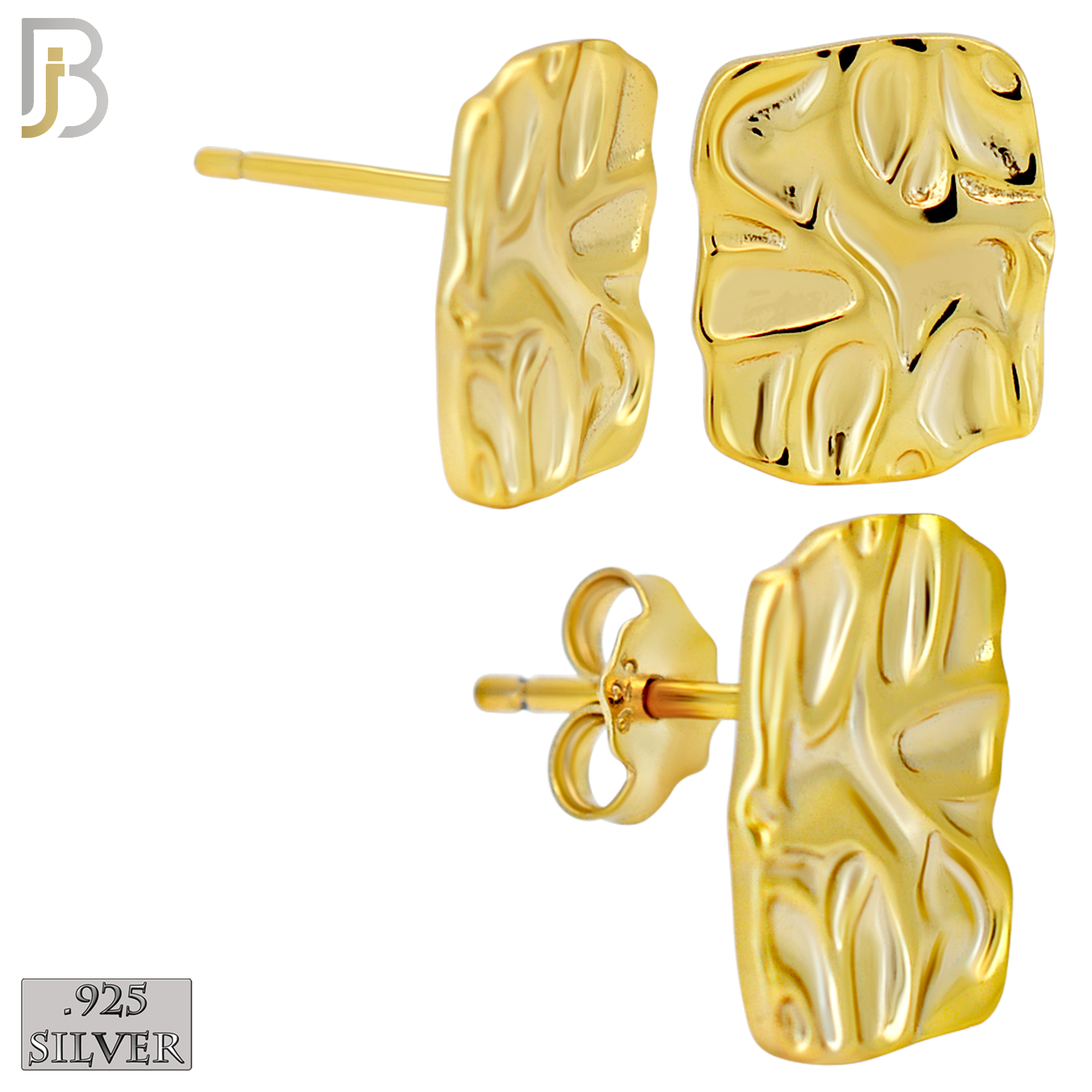 925-ES518 - 925 Sterling Silver Flat (Thin) Rectangle Nugget Push Back Earrings - 9x12mm image