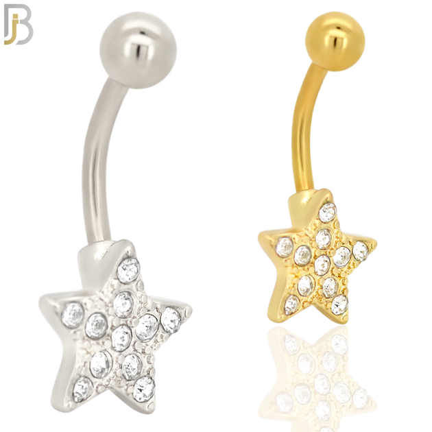 NB18 - 316L Stainless Steel Star Zircon  Banana Belly Navel Ring image 0