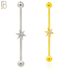 BB31 - 316L Surgical Steel Screw Bar with Brass Star with  CZ Design Barbell Industrial (PACK OF 4) image 0