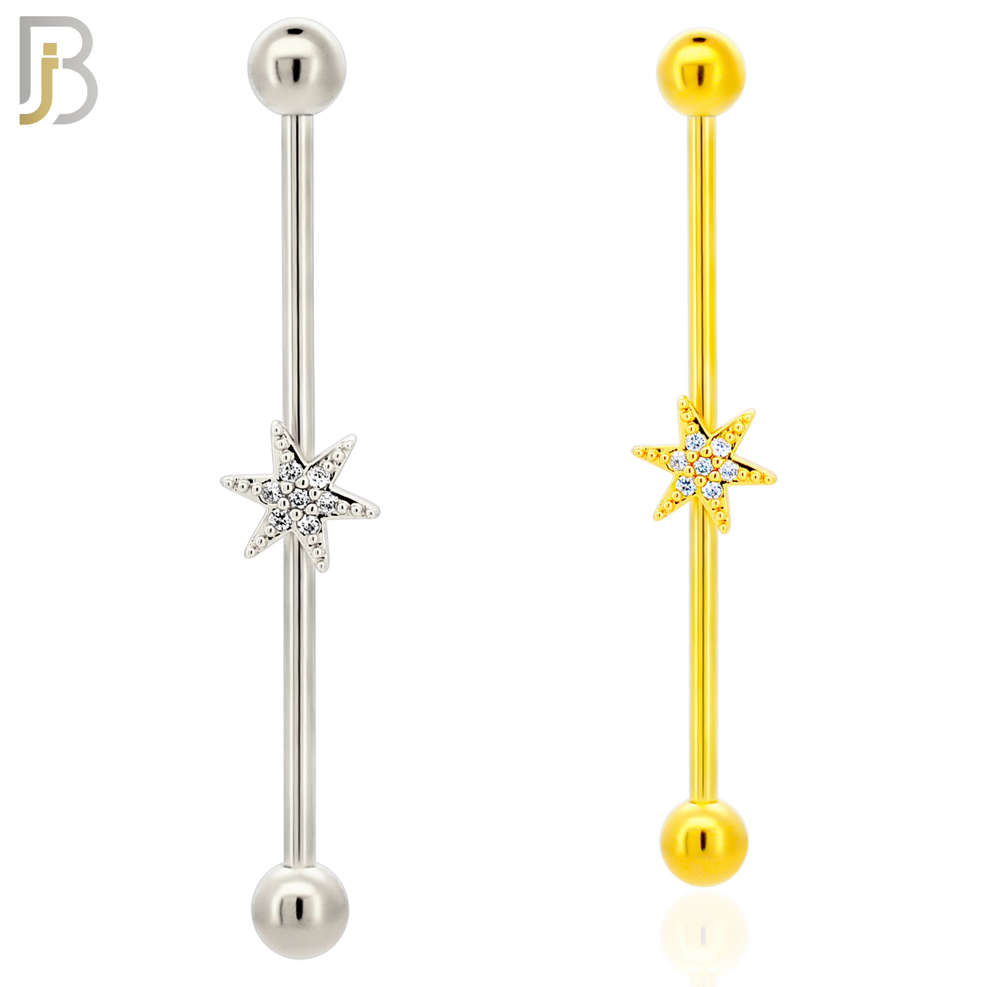 BB31 - 316L Surgical Steel Screw Bar with Brass Star with  CZ Design Barbell Industrial (PACK OF 4) image 0
