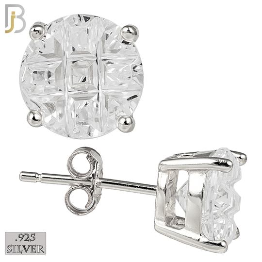 925-ES73-SC - .925 Sterling Silver Rhodium Plated Earring Stud Casting Round Invisible Cut Prong Setting Clear Zircon image 0