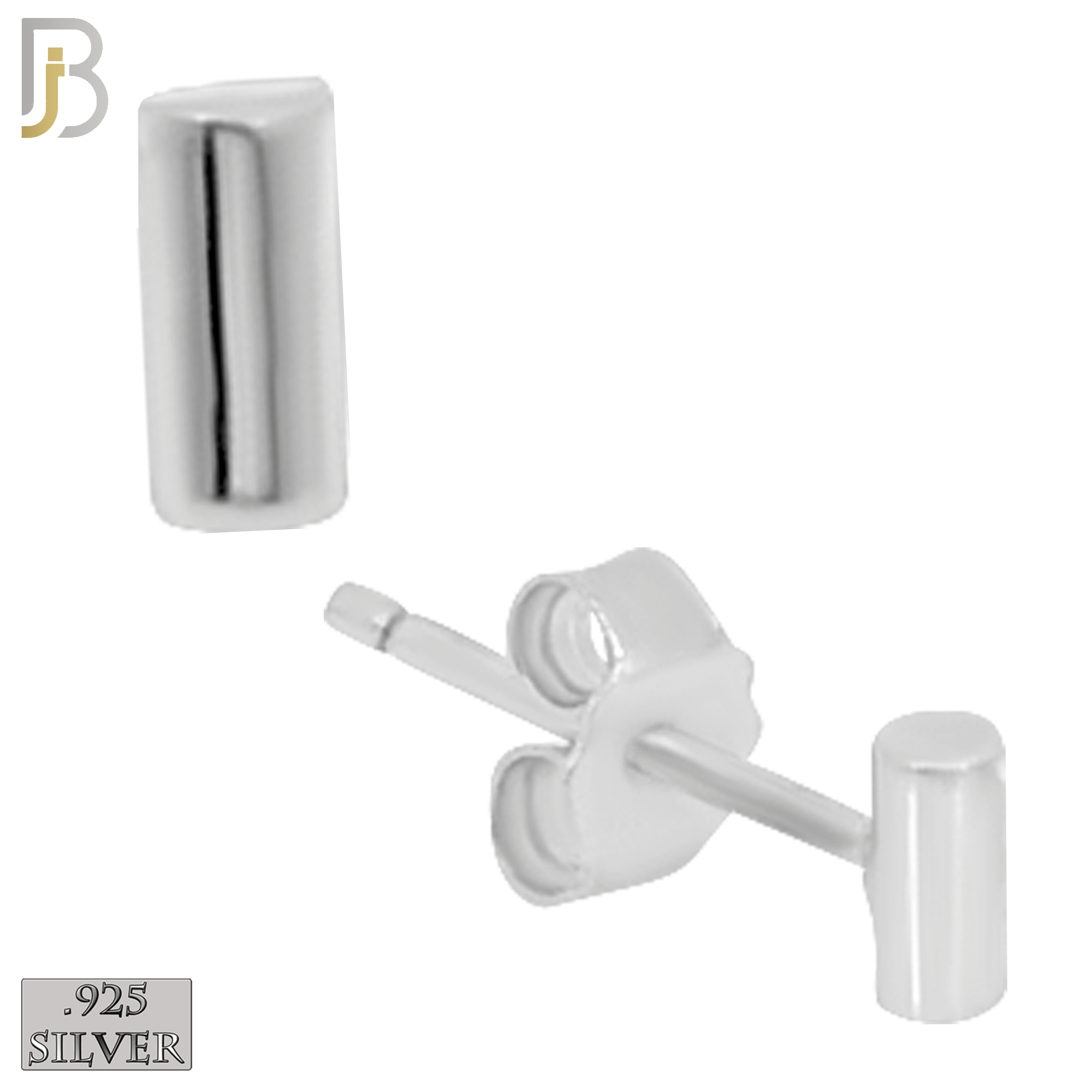925-ES69 - 925 Sterling Silver Cylinder Shape Design Ear Stud Pair image 1