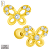 925-ES208 - Screw Ball Back - .925 Sterling Silver Butterfly Design Earring Stud with Clear Zircon image 2