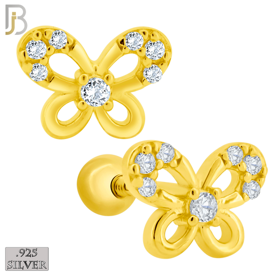 925-ES208 - Screw Ball Back - .925 Sterling Silver Butterfly Design Earring Stud with Clear Zircon image 2