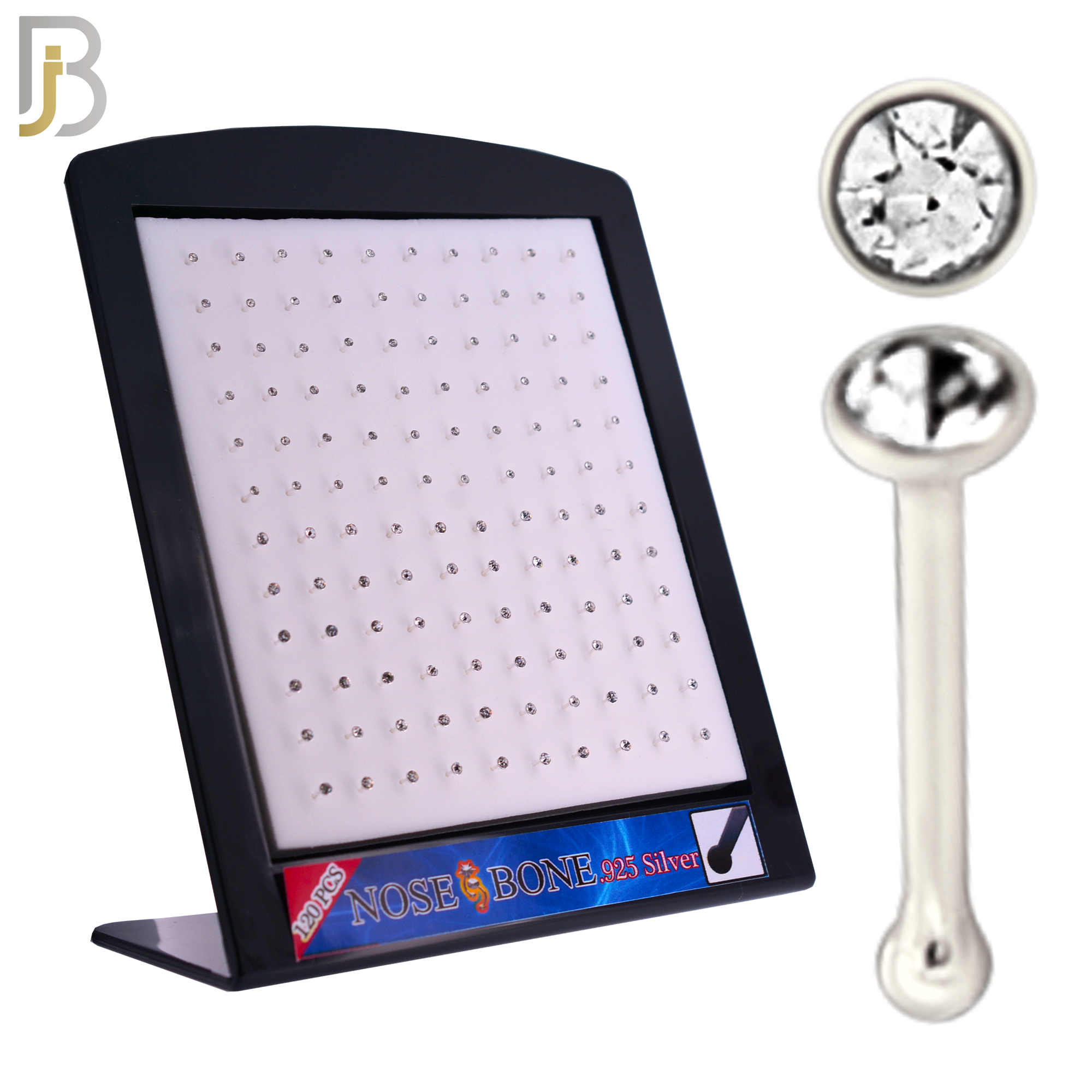 925-PK-NR04S-2C - Mixed of 1.5mm, 2mm Clear CZ 22g Thickness 925 Sterling Silver Nose Bones Press Fit, Packages Pack of 120 image 0