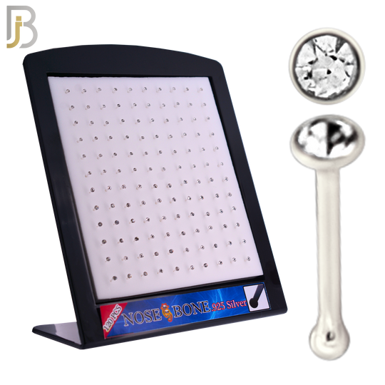 925-PK-NR04S-2C - Mixed of 1.5mm, 2mm Clear CZ 22g Thickness 925 Sterling Silver Nose Bones Press Fit, Packages Pack of 120 image 0